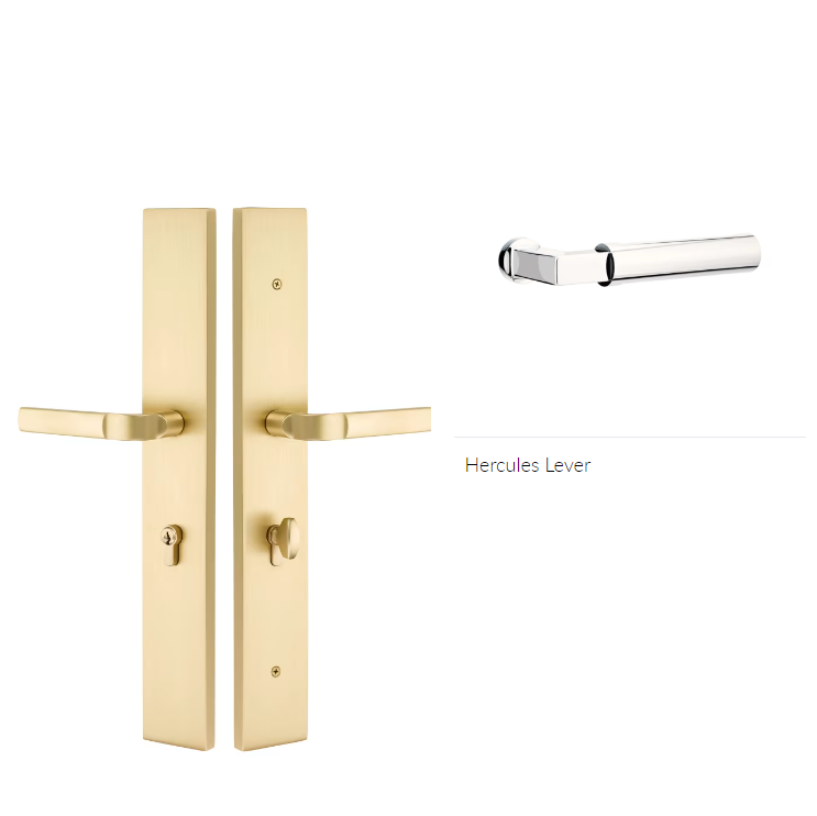 Emtek 1L1R23HECRH Large Multi Point , Non-Keyed , American Style Thumbturn Inside , Hub Above Handle , Modern Rectangular Style , 2.5" x 17.5" , Hercules Lever , RH - Parent