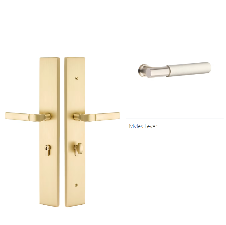 Emtek 1L1R13MYLRH Large Multi Point , Non-Keyed , American Style Thumbturn Inside , Hub Below Handle , Modern Rectangular Style , 2.5" x 17.5" , Myles Lever , RH - Parent