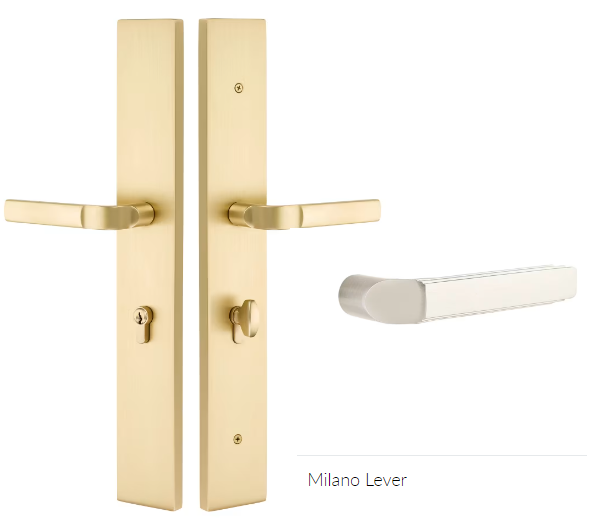 Emtek 1L1R24MRH Large Multi Point , Non-Keyed , Fixed Handle Outside , Operating Handle Inside , Hub Above Handle , Modern Rectangular Style , 2.5" x 17.5" , Milano Lever , RH - Parent