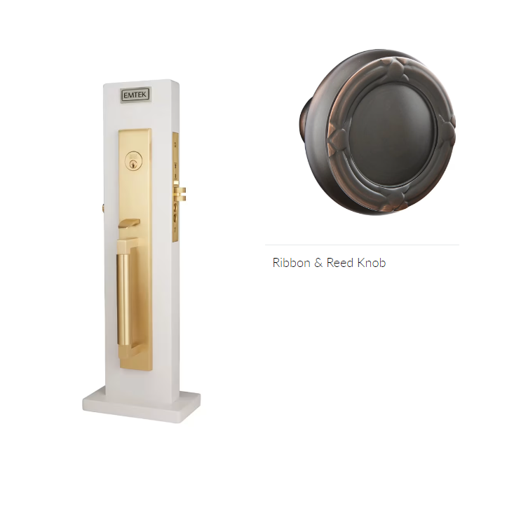 Emtek 3036RBLRH Dummy , Hercules Smooth Full Length Mortise , Ribbon and Reed Lever , RH - Parent
