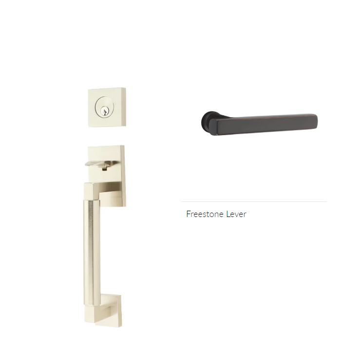 Emtek 4214FRLRH Single Cyl , Hercules Smooth , Sectional Tubular Entry Set , Freestone Lever , RH - Parent