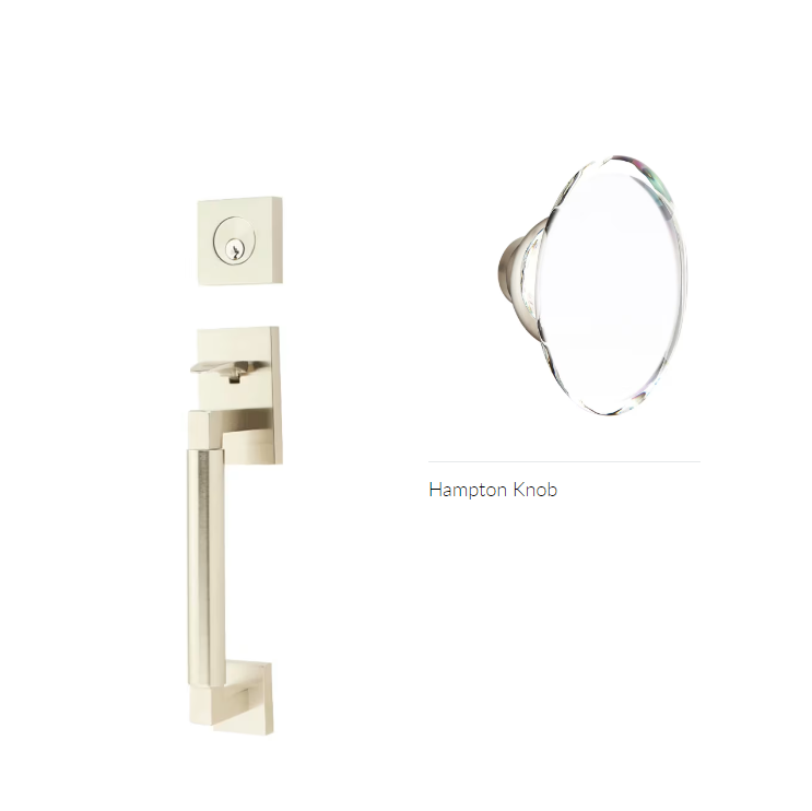 Emtek 4214HT Single Cyl , Hercules Smooth , Sectional Tubular Entry Set , Hampton Glass Knob - Parent