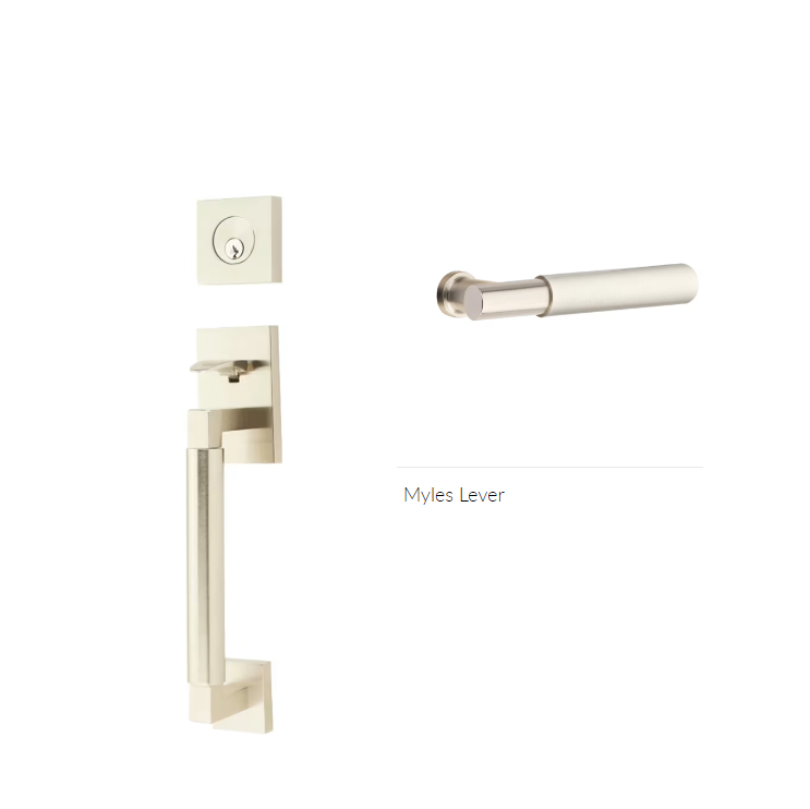 Emtek 4224MYLRH Double Cyl , Hercules Smooth , Sectional Tubular Entry Set , Myles Lever , RH - Parent