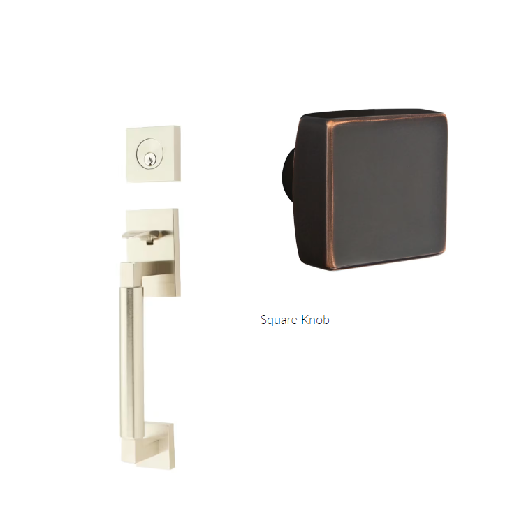 Emtek 4214SQU Single Cyl , Hercules Smooth , Sectional Tubular Entry Set , Square Knob - Parent