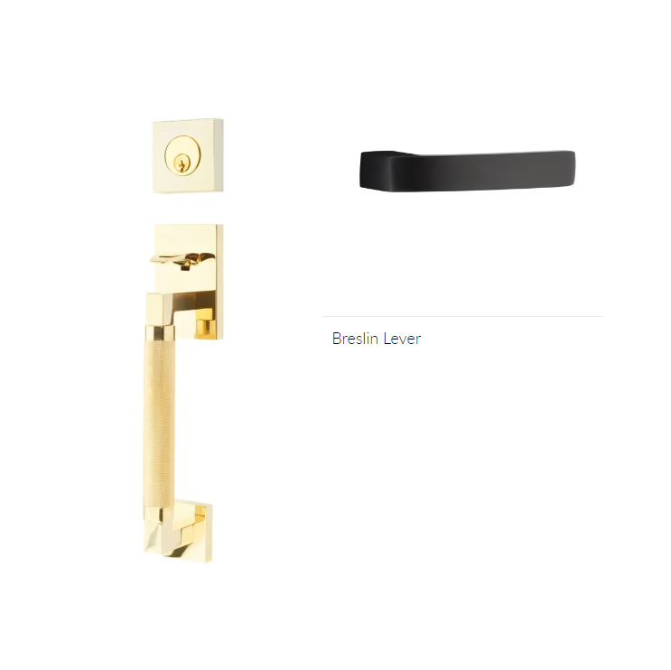 Emtek 4217BRLLH Single Cyl , Hercules Knurled , Sectional Tubular Entry Set , Breslin Lever , LH - Parent