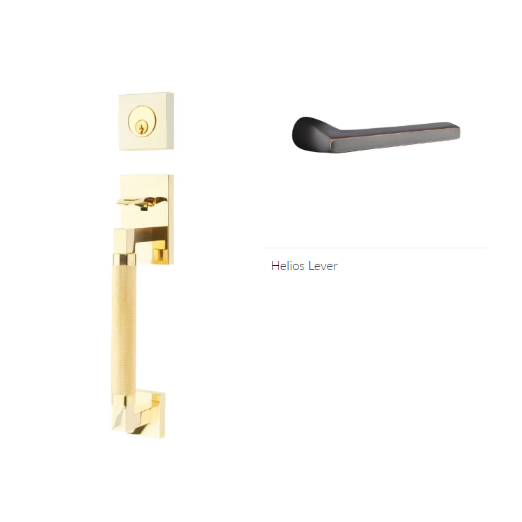 Emtek 4217HLOLH Single Cyl , Hercules Knurled , Sectional Tubular Entry Set , Helios Lever , LH - Parent
