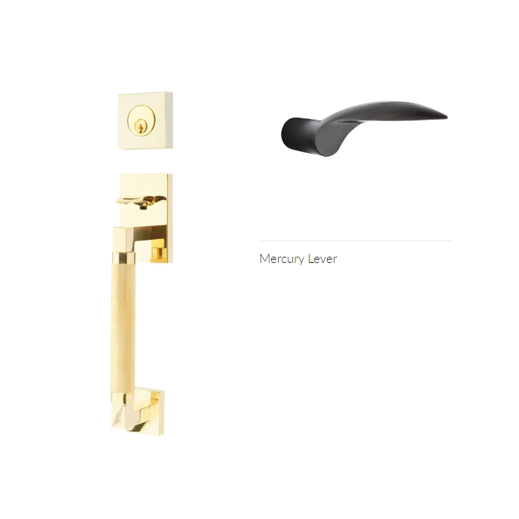 Emtek 4217MCLH Single Cyl , Hercules Knurled , Sectional Tubular Entry Set , Mercury Lever , LH - Parent