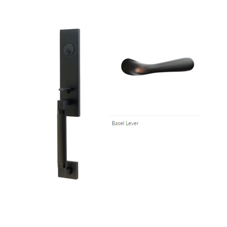 Emtek 4228BALH Double Cyl , Hercules Knurled , Monolithic Tubular Entry Set , Basel Lever , LH - Parent