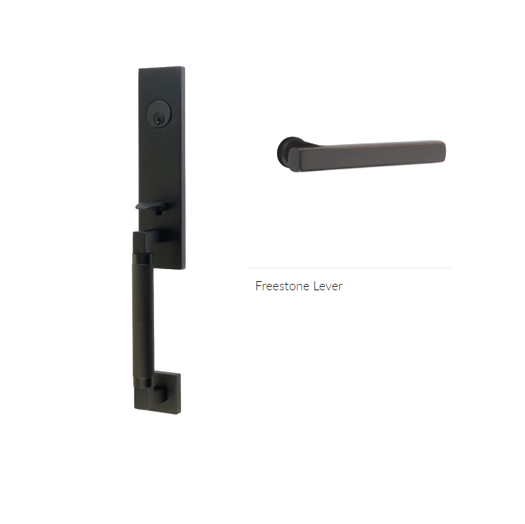 Emtek 4218FRLLH Single Cyl , Hercules Knurled , Monolithic Tubular Entry Set , Freestone Lever , LH - Parent
