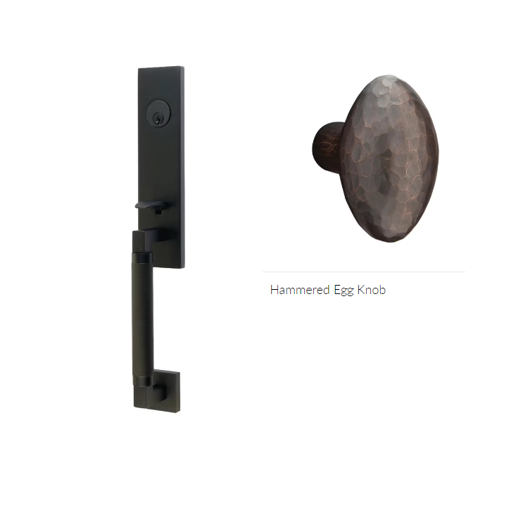 Emtek 4218HE Single Cyl , Hercules Knurled , Monolithic Tubular Entry Set , Hammered Egg Knob - Parent