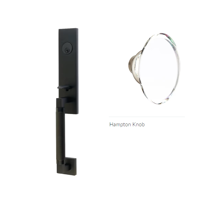 Emtek 4228HT Double Cyl , Hercules Knurled , Monolithic Tubular Entry Set , Hampton Glass Knob - Parent