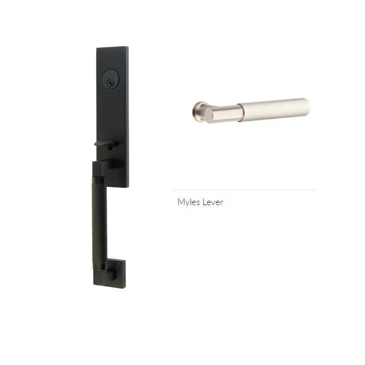 Emtek 4218MYLLH Single Cyl , Hercules Knurled , Monolithic Tubular Entry Set , Myles Lever , LH - Parent