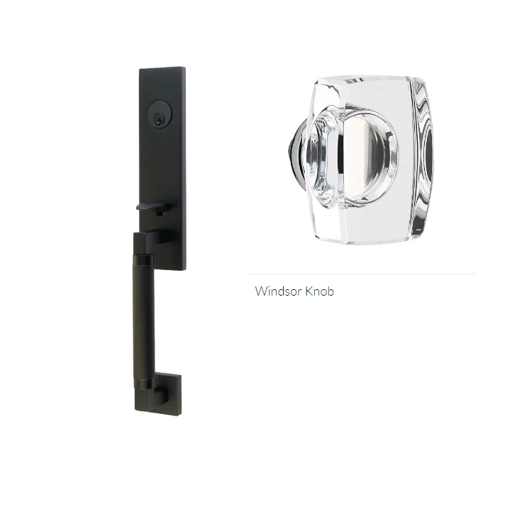 Emtek 4228WS Double Cyl , Hercules Knurled , Monolithic Tubular Entry Set , Windsor Glass Knob - Parent