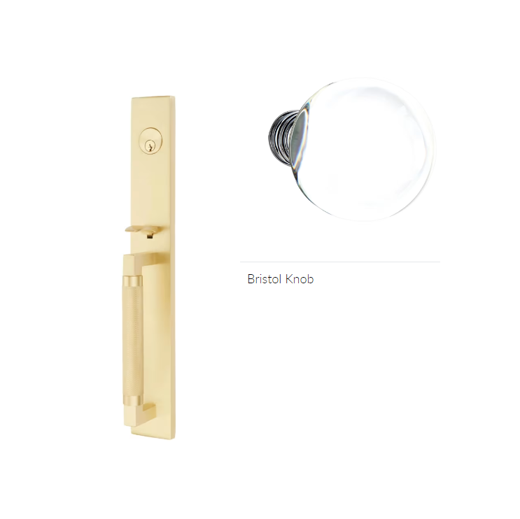 Emtek 4219BL Single Cyl , Hercules Knurled , Full Length Tubular Entry Set , Bristol Glass Knob - Parent