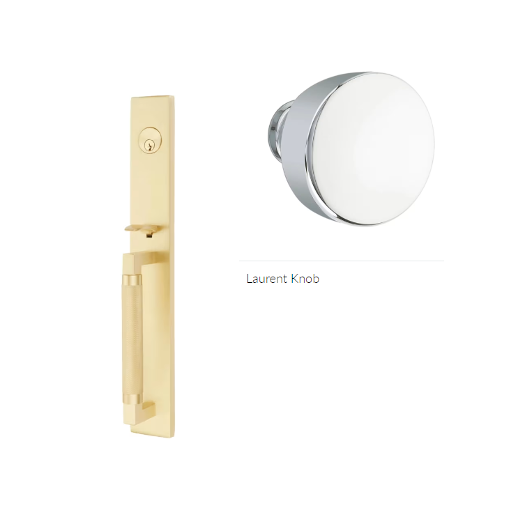 Emtek 4229LAU Double Cyl , Hercules Knurled , Full Length Tubular Entry Set , Laurent Knob - Parent