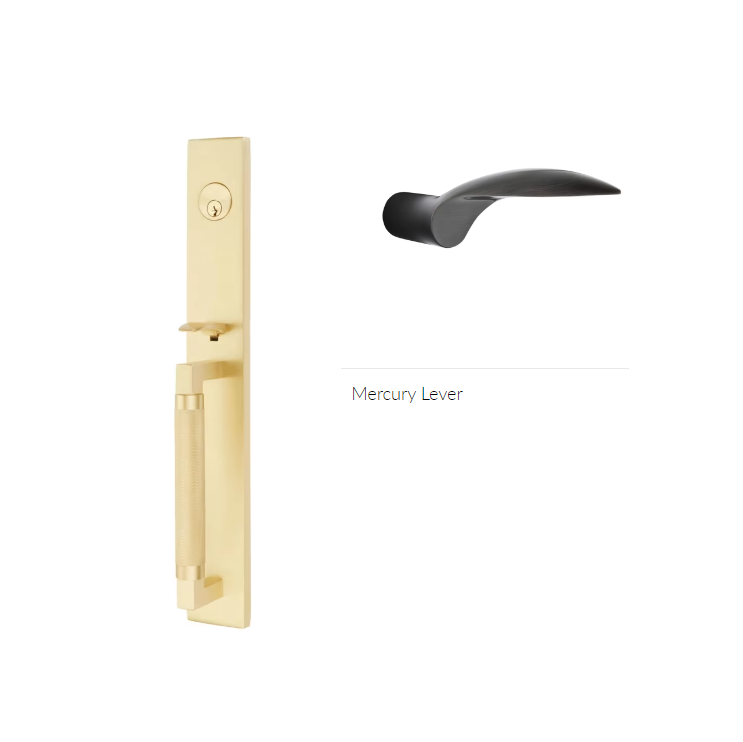 Emtek 4219MCLH Single Cyl , Hercules Knurled , Full Length Tubular Entry Set , Mercury Lever , LH - Parent