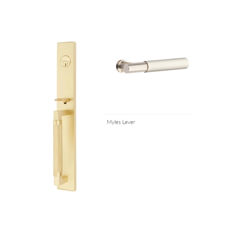 Emtek 4219MYLLH Single Cyl , Hercules Knurled , Full Length Tubular Entry Set , Myles Lever , LH - Parent