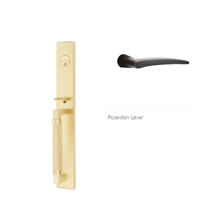 Emtek 4219POSLH Single Cyl , Hercules Knurled , Full Length Tubular Entry Set , Poseidon Lever , LH - Parent