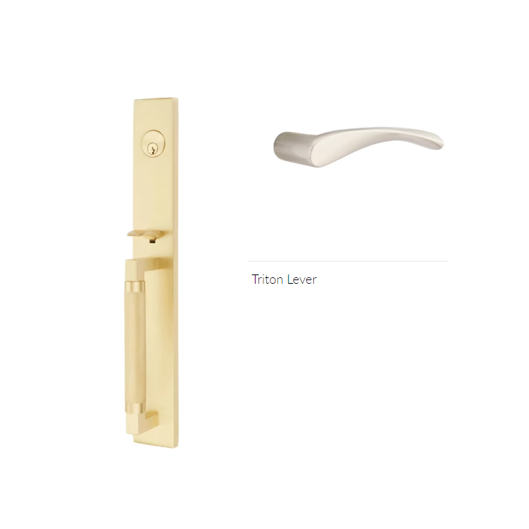 Emtek 4219TRTRH Single Cyl , Hercules Knurled , Full Length Tubular Entry Set , Triton Lever , RH - Parent