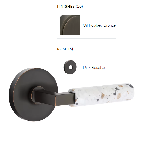 Emtek 5109.LSUS10B.TZLT.RH Select Passage , Disk Rosette , L-Square Stem , Light Terrazzo Handle , RH