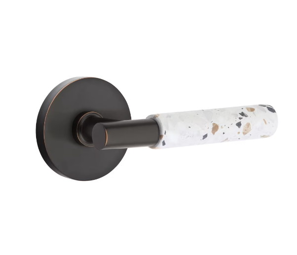 Emtek 5209.TAUS10B.TZLT.RH Select Privacy , Disk Rosette , T-Bar Stem , Light Terrazzo Handle , RH