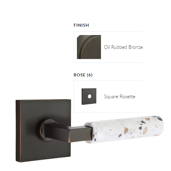 Emtek 5210.LSUS10B.TZLT.RH Select Privacy , Square Rosette , L-Square Stem , Light Terrazzo Handle , RH