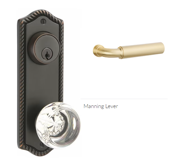 Emtek 7090MNGRH Passage Single Keyed , Sideplate Locksets Rope 3-5/8 , Manning Lever , RH - Parent