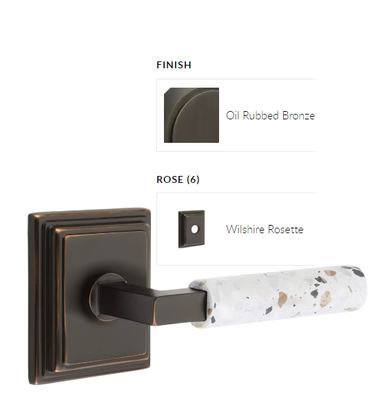 Emtek 8161.LSUS10B.TZLT.RH Select Passage , Wilshire Rosette , L-Square Stem , Light Terrazzo Handle , RH - Parent