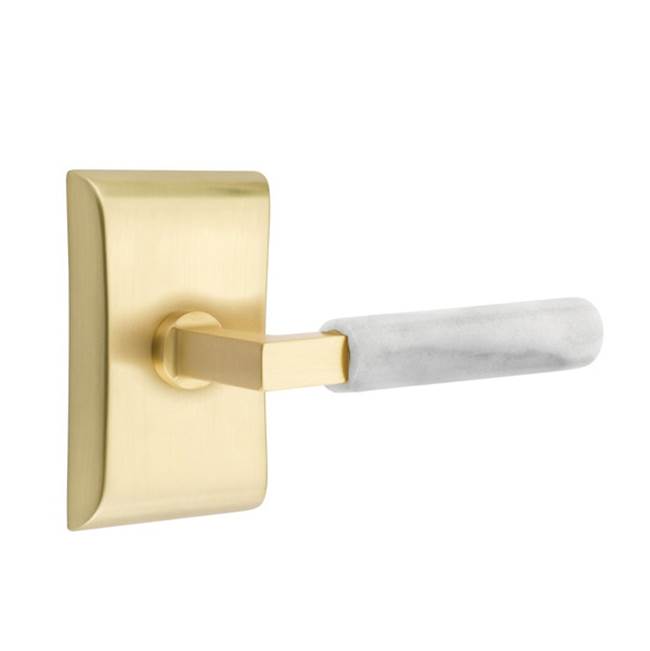 Emtek 8231.LS.MRWH.RH Privacy , Quincy Rosette , L-Square Stem , White Marble Handle , RH - Parent