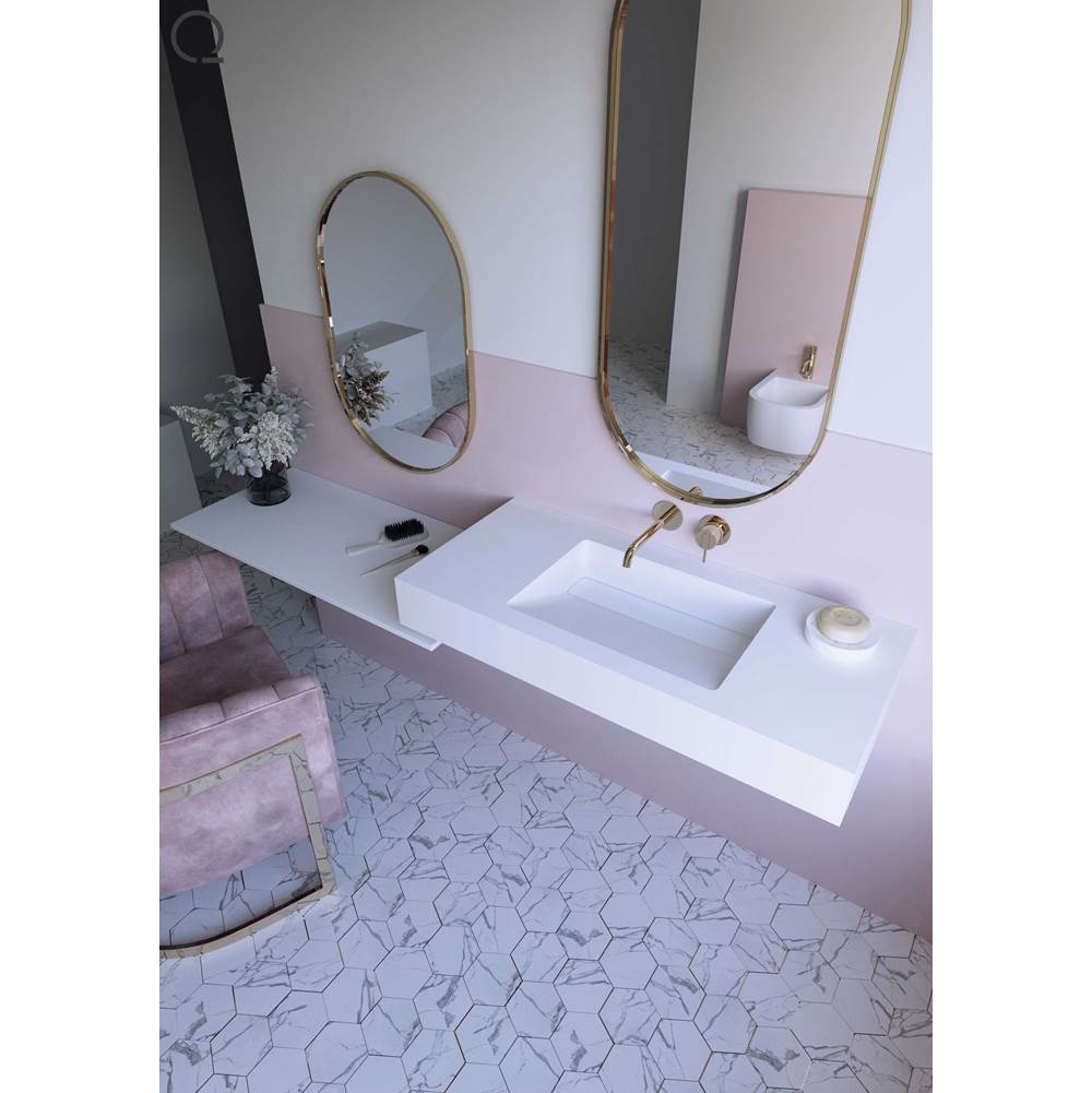 Quare design CO6022M2L 60x22x9/16" cosmopolitan countertop for vanitytexture smooth doble sink with backsplash, washbasin supports and universal top plug chrome - Parent