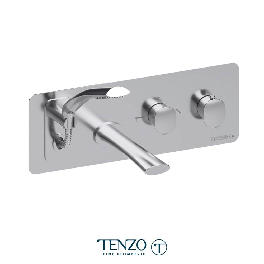 Tenzo FLT73-CR Wall Mount Tub Faucet With Retractable Hose Fluvia Chrome