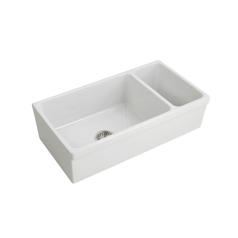 Barclay FSDB1514 Lowell 36 Double Bowl Small Bowl Right Fireclay Farmer Sink
