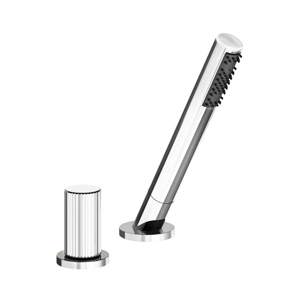 Franz Viegener FV133/J2V.0 Lollipop Vertical Lines Deck Mounted Roman Diverter Valve, Vertical Lines Cylinder Handle And Handshower Assembly
