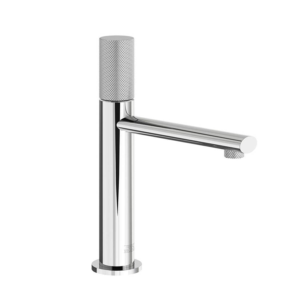 Franz Viegener FV181.01/59K Nerea Knurling Vessel Height, Single Handle Luxury Lavatory Set, Knurling Cylinder Handle With Push-down Pop-up Drain Assembly