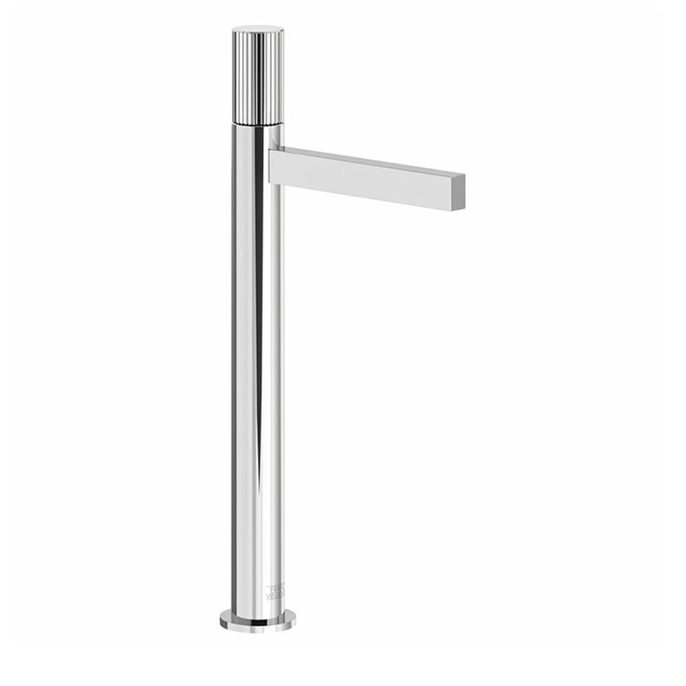 Franz Viegener FV181.02/J2V Lollipop Vertical Lines Tall Vessel Height, Single Handle Lavatory Set, Vertical Lines Cylinder Handle, With Push-down Pop-up Drain Assembly