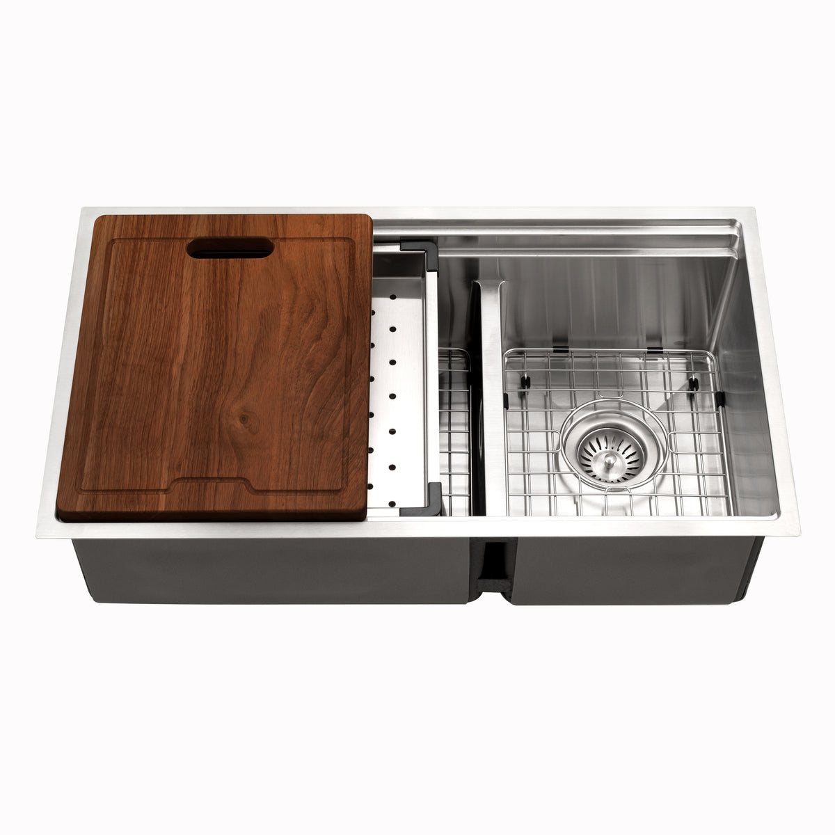Hamat REN-3218D Rendezvous 18 Gauge Stainless Steel Undermount Dual Platform 60/40 Double Bowl Workstation Kitchen Sink with Accessories