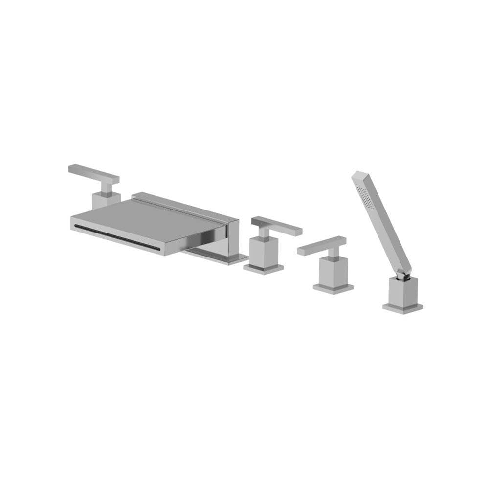 Flusso 150.2420CFCP Five Hole Deck Mounted Cascade Flow Roman Tub Faucet With Hand Shower