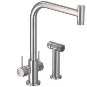 Houzer KNDH-2000 BSS Knob Contemporary Dual Kitchen Faucet In Brushed Stainless Steel With Sidepray