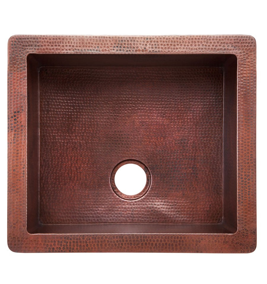 Thompson Traders KSA-2522BC Petite Toscana Legacy Kitchen Hand Hammered Single Bowl Apron Front Sink Black Copper