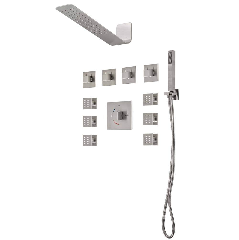Lenova TPS102 4PC - Shower Set Includes: Shower Head Square 16 x 4-3/4 Thermostatic/Pressure Valve Trim Kit - Square - Parent