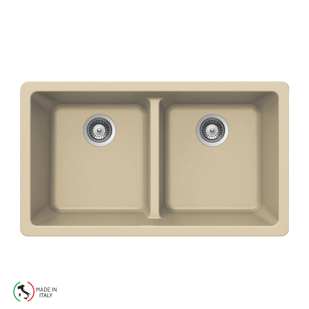 Houzer M-200U Cassiano Italian 33 inch Cloud Granite Composite Undermount 50/50 Double Bowl Kitchen Sink