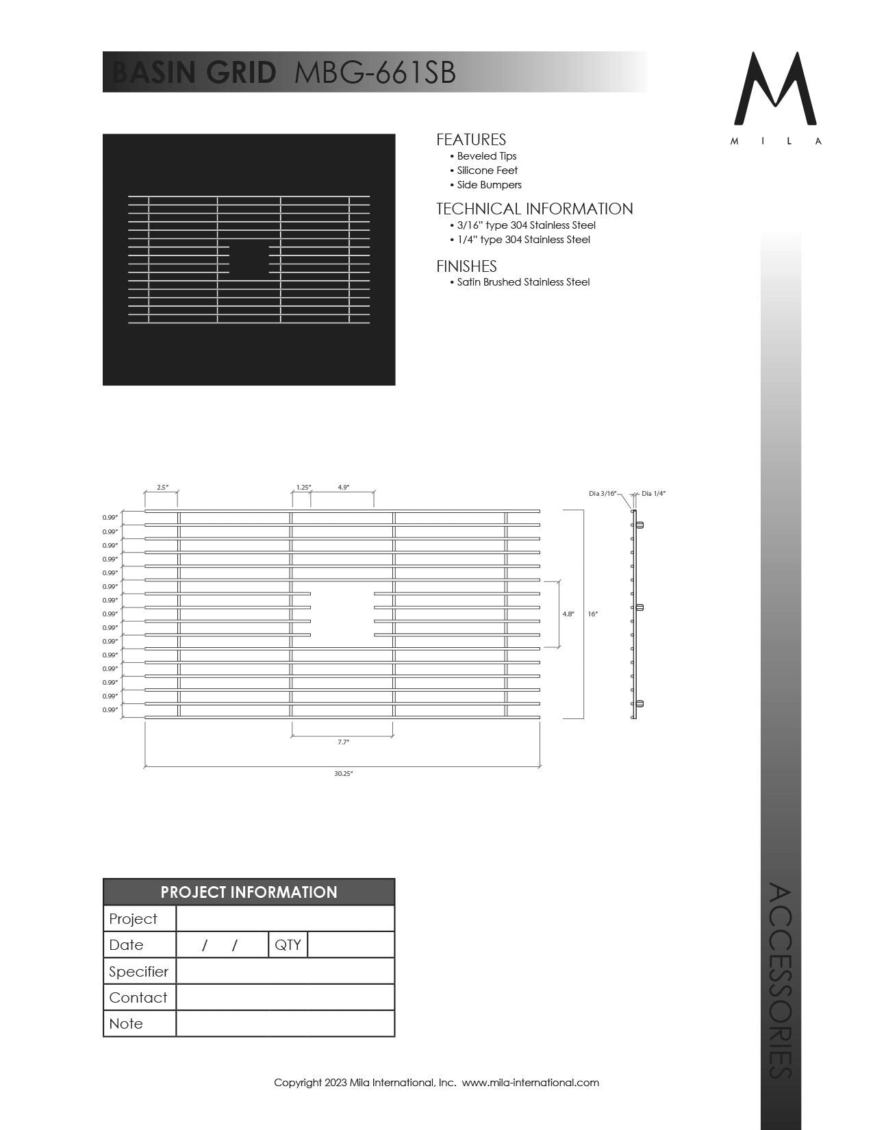 Mila MBG-661 Solid Stainless Steel Bar Basin Grid 2 Pieces