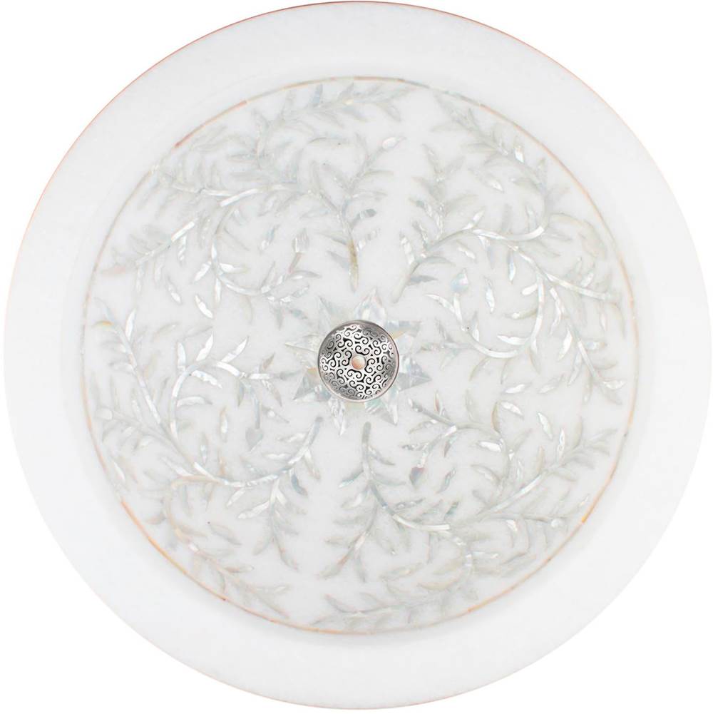 Linkasink MI11 W Round Floral Mother Of Pearl Inlay - Vessel - White Marble
