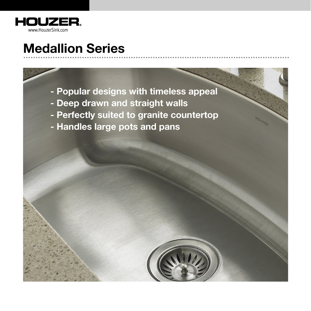 Houzer MS-2309-C Medallion Classic 23 Inch Stainless Steel Undermount Single Bowl Kitchen Sink