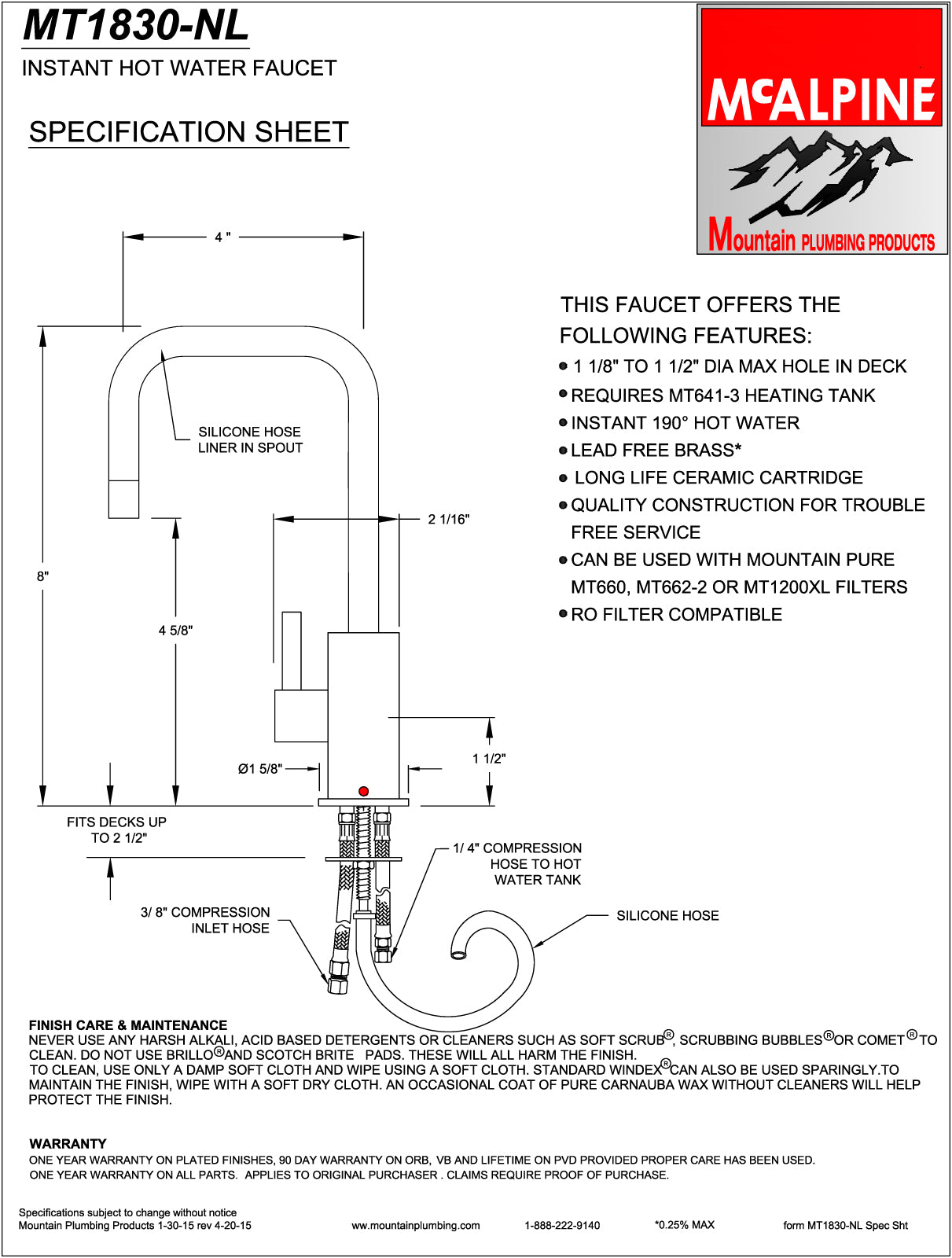 Mountain Plumbing MT1830-NL Francis Anthony Collection Hot Water Faucet w/ Contemporary Round Body & Handle (90? Spout) - Parent