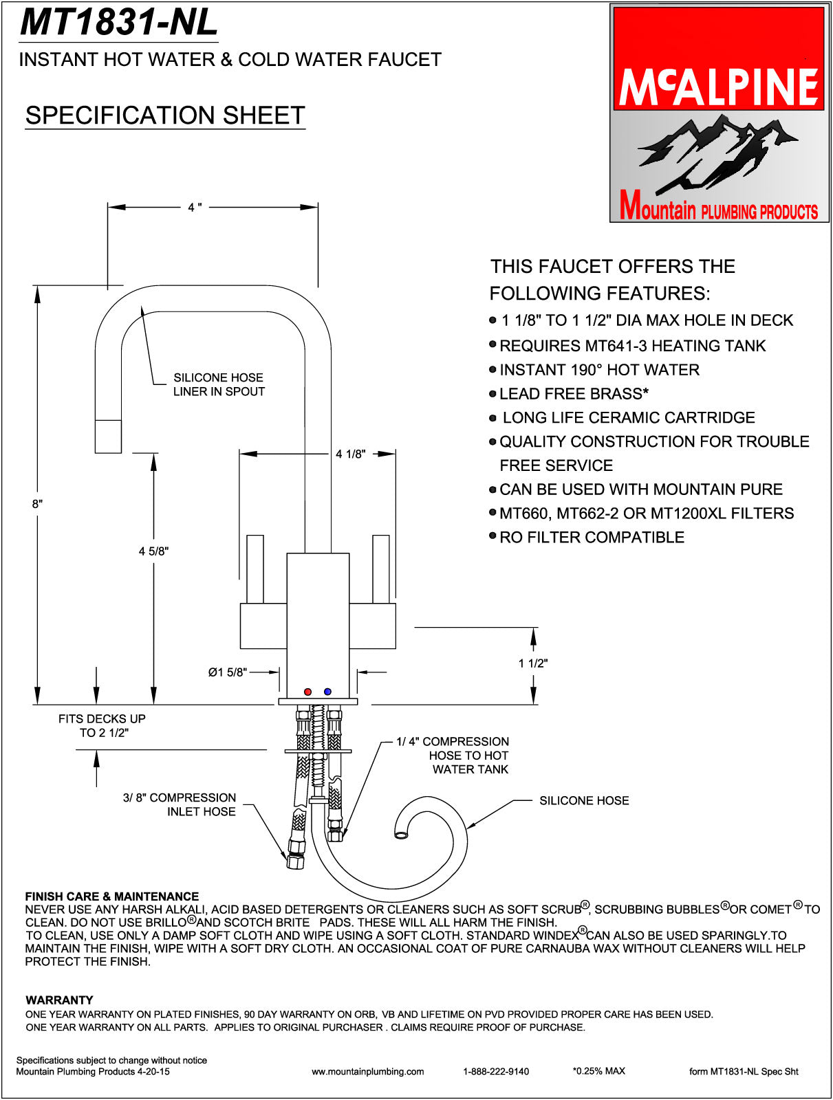 Mountain Plumbing MT1831-NL Francis Anthony Collection Hot & Cold Water Faucet (90? Spout) - Parent