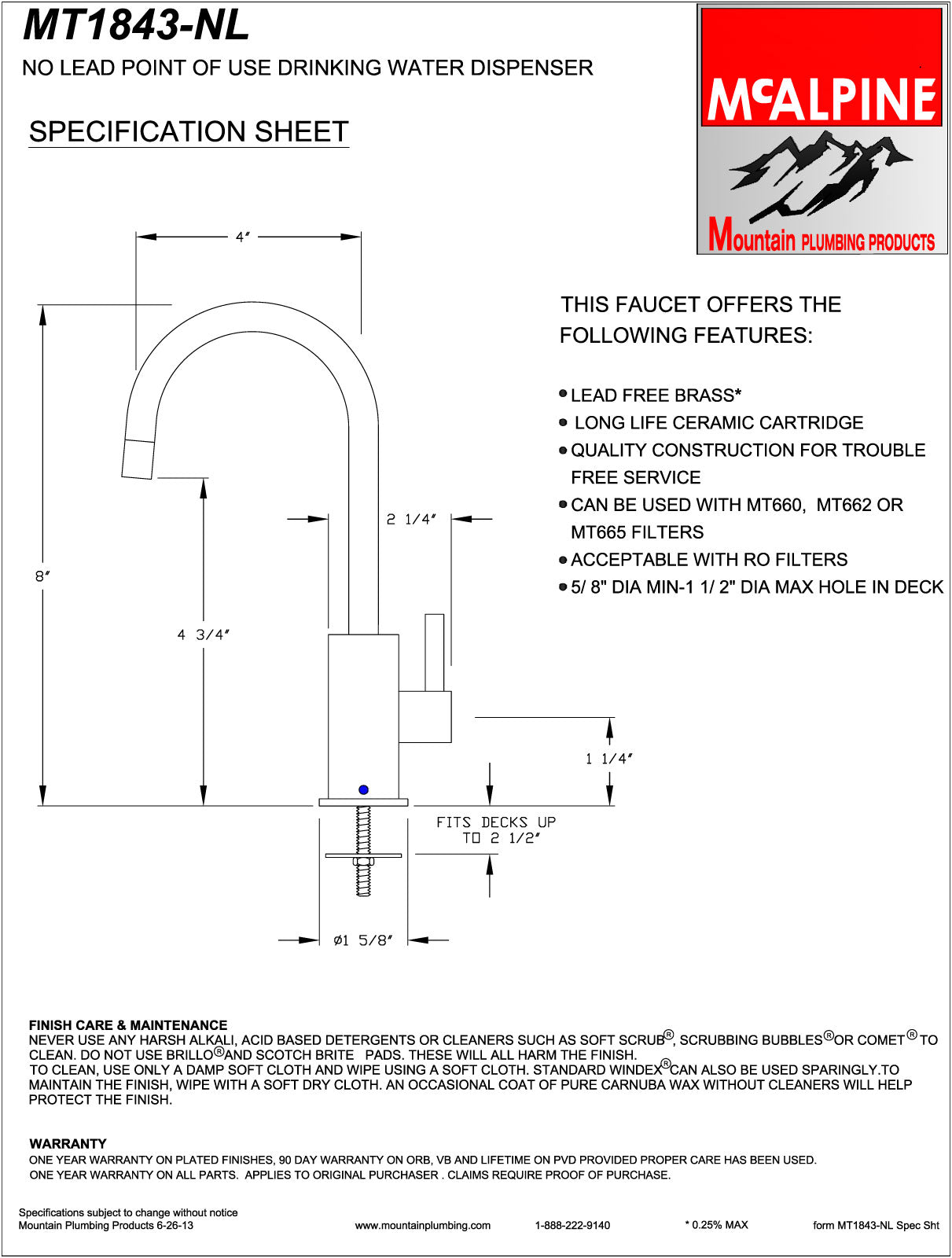 Mountain Plumbing MT1843-NL Francis Anthony Collection Point-of-Use Drinking Faucet w/ Contemporary Round Base & Handle - Parent