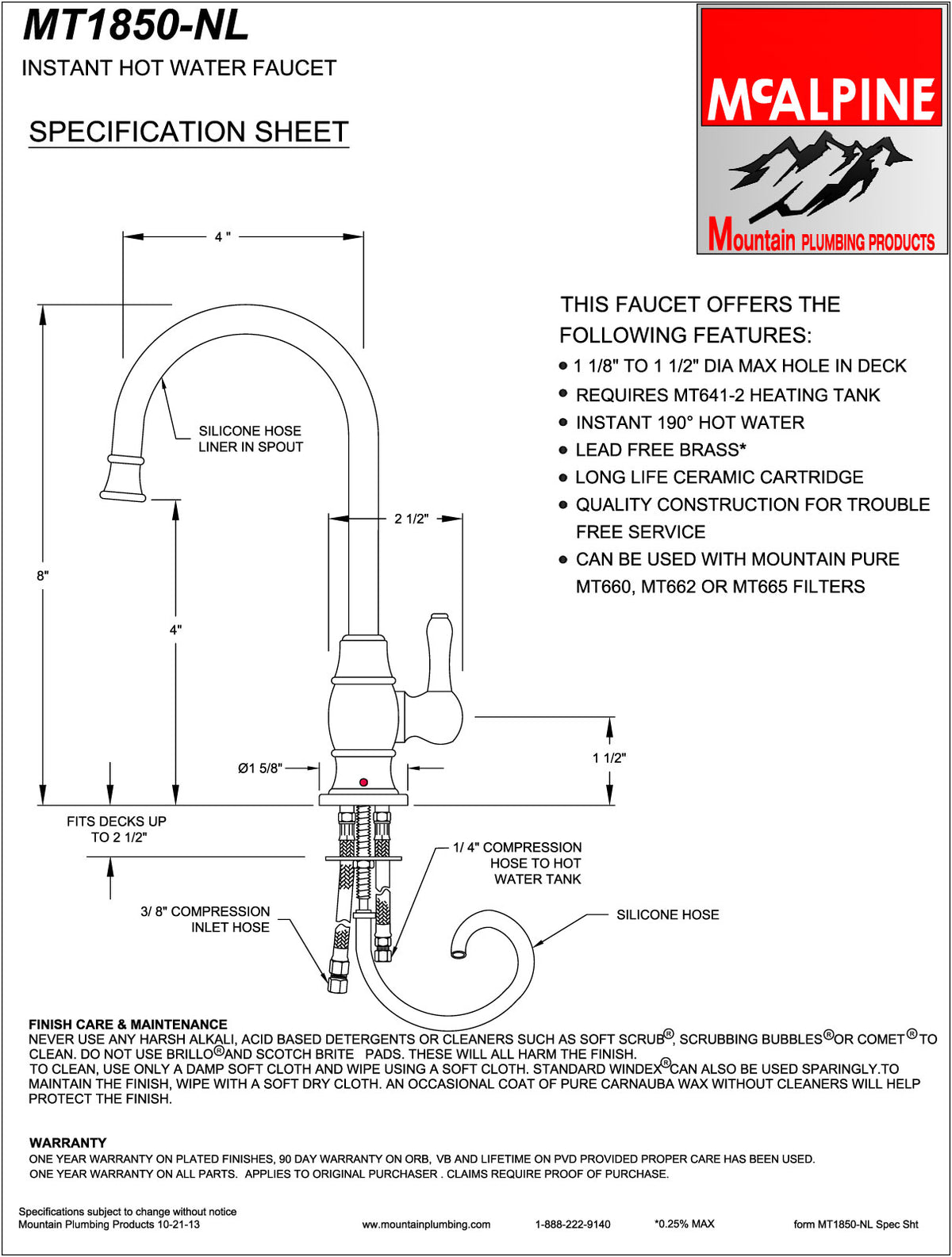 Mountain Plumbing MT1850-NL Francis Anthony Collection Hot Water Faucet with Traditional Curved Body & Curved Handle - Parent