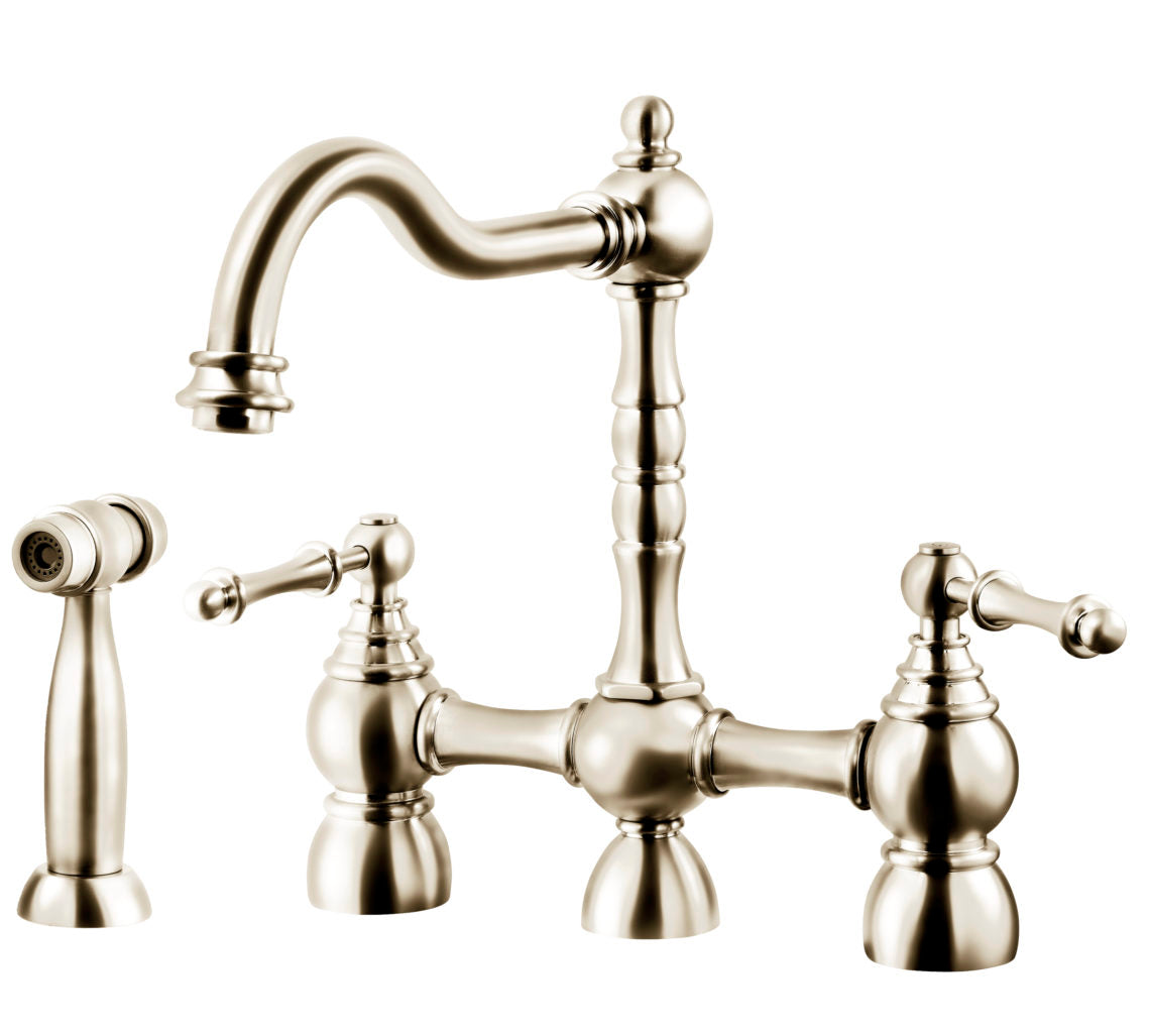 Houzer NOBS-4000 PN Nottingham Two Handle Bridge Faucet With Side Spray