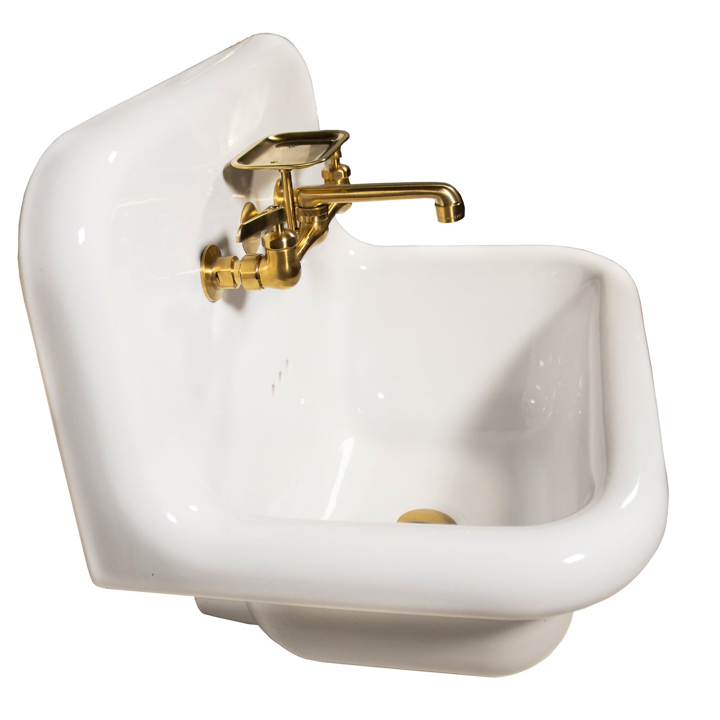 Nantucket Sinks NS-VC16-WW-SBFCT 16.5-inch Fireclay Wallmount Bath Sink with Satin Brushed Brass Accessories Set